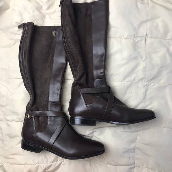 Cole Haan Shoes - Cole Haan Brown Leather Zip Up Knee High Boots